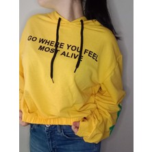 ESY Moda Kadın Sarı Crop Sweat