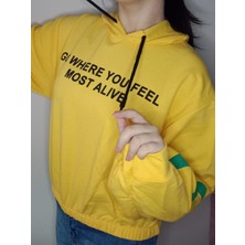 ESY Moda Kadın Sarı Crop Sweat