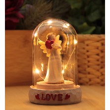 Hediye Biziz Dekoratif Işıklı Melek Cam Fanus