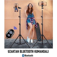 Pink İthalat Bluetooth Kumandalı Tripod 2.1 Metre Metal Stüdyo Lamba Ayağı 360 Döner Başlıklı Telefon Tutucu