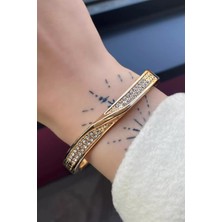 Efna Store Rose Gold Renk Taşlı Çelik Kelepçe Bileklik