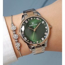 Daniel Klein Rose Gold/metalik Renkli Taşlı Yeşil Kadranlı Kadın Kol Saati + Zirkon Taşlı Bileklik