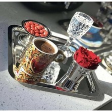 Abant 6'lı Kare Paslanmaz Çelik  21X21CM Kare Kahve, Söz, Nişan, Servis Sunum Tepsisi