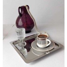 Abant 6'lı Kare Paslanmaz Çelik  21X21CM Kare Kahve, Söz, Nişan, Servis Sunum Tepsisi