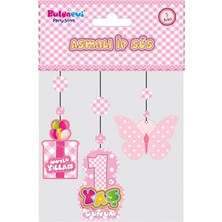 Ece Store Parti 1 Yaş Temalı Asmalı Ip Süs Pembe Renk 3 Lü Set 12X45 cm