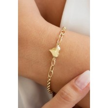 By Milo Jewellery 14 Ayar Altın Tasarım Zincirli Kalpli Bileklik