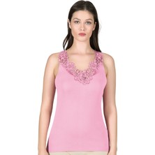 Özkan Underwear Özkan 2001 Kadın %100 Pamuklu Ribana Dantelli Güpürlü Manolya Atlet