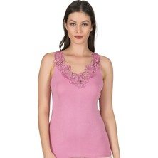 Özkan Underwear Özkan 2001 Kadın %100 Pamuklu Ribana Dantelli Güpürlü Manolya Atlet