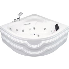 Manhattan Oturmalı Oval Jakuzi 130x130, h:55 Romantic Hidromasaj Sistemli Küvet (Gövde + Metal ayak + Ön panel)