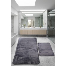 Bonny Home Relax Antrasit 80X150 + 50X80 cm Büyük Ebat 2'li Banyo Halısı Paspası Seti Kaymaz Klozet Takımı