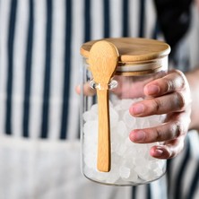 Senin Dükkanın Borosilikat Cam Bambu Kapaklı ve Bambu Kaşıklı Baharat Seti 6 Adet 450 ml
