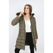 Elegant Life Kadın Haki Renk Şişme Mont Kaban Parke