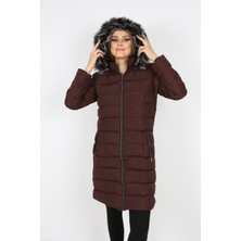 Elegant Life Kadın Kapalı Bordo Renk Şişme Uzun Mont