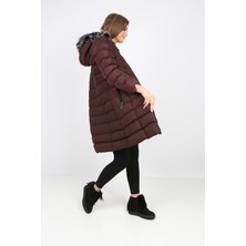 Elegant Life Kadın Kapalı Bordo Renk Şişme Uzun Mont