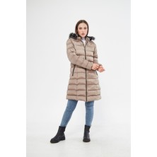 Elegant Life Kadın Bej Renk Şişme Uzun Mont Kaban Parka