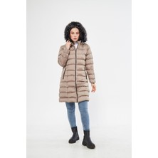 Elegant Life Kadın Bej Renk Şişme Uzun Mont Kaban Parka