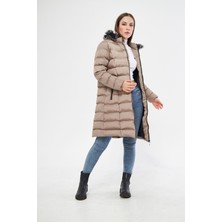 Elegant Life Kadın Bej Renk Şişme Uzun Mont Kaban Parka