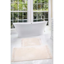 Bonny Home Relax Krem Köşeli 60X100 + 50X60 cm 2'li Pufidik Banyo Paspası Seti Kaymaz Yıkanabilir Klozet Takımı