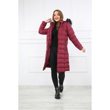 Elegant Life Kadın Açık Bordo Renk Şişme Uzun Mont Kaban Parka