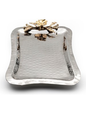 Antep Sepeti Gümüş Kaplama Çiçek Motifli Bakır Tepsi 23^17