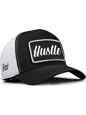 Black Börk V2 Trucker Hustle - 2 Kod Logolu Unisex Siyah-Beyaz Cordura Kumaş Şapka (Cap)