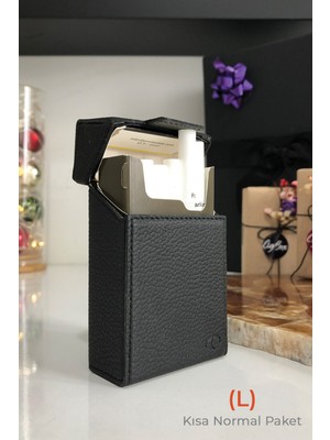 Cig Box cigbox Deri Sigara Çantası - (L) Kısa Normal Paket - Aluminyum Kasa - Mıknatıslı Kapak - Sigara Tabakası ,hediye