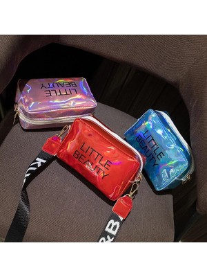 Qiuming Shop Kırmızı Stil Mini Kadın Lazer Crossbody Çanta Messenger Omuz Çantası Pvc Jöle Küçük Tote Messenger Şeker Renk Çanta Lazer Holografik (Yurt Dışından)