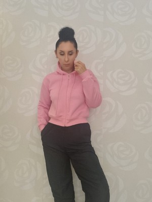 Şaziye Butik Kapüşonlu-Şardonlu-Fermuar  Kapamalı-Pembe  Sweatshirt