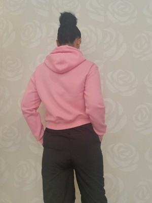 Şaziye Butik Kapüşonlu-Şardonlu-Fermuar  Kapamalı-Pembe  Sweatshirt