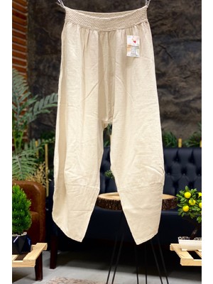 Sahnemoda Bel Kopenaklı Dar Paça Şalvar Keten Pantolon
