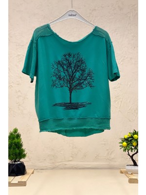 Sahnemoda Ağaç Baskı Kısa Kol Penye Tshirt