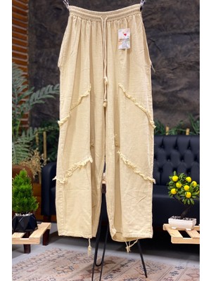 Sahnemoda Püsküllü Keten Şalvar Pantolon