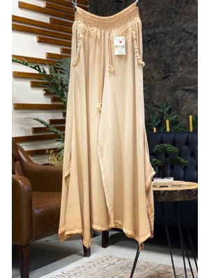 Sahnemoda Bel Dantel Kopenaklı Cep Püsküllü Bol Paça Vual Pantolon