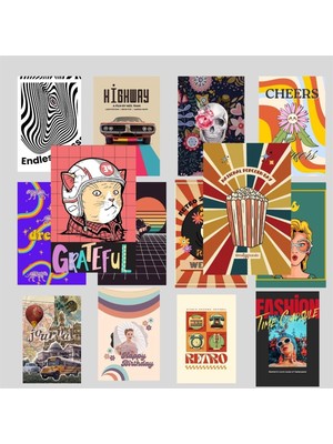 Çılgıntrend Psychedelic Retro Poster, Indie Kolaj Poster Seti, Dekoratif Poster Kolaj Seti, Çerçevesiz Hediyelik Poster - 30 Adet - 10CM x 15CM