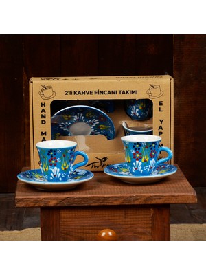 Fiorella Gift Kütahya El Yapımı Çini Kabartmalı 2 Takım Kahve Fincanı