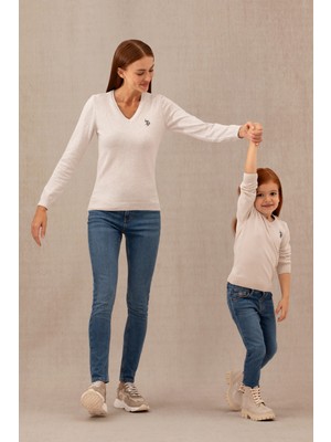 U.S. Polo Assn. Kadın Taş Melanj V Yaka Basic Kazak 50276570-VR225