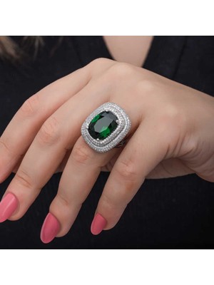 Gumush Gümüş Yeşil Zirkon Taşlı Kadın Yüzük