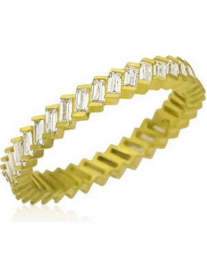 Gumush Gümüş Baget Taşlı Gold Tamtur Kadın Yüzük