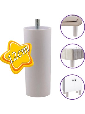 Glaswen Silindir Destek Ayağı 12 cm Beyaz Sert Plastik Gizli Mobilya Kanepe Baza Koltuk Dolap Sehpa Tv Ünitesi Ayağı