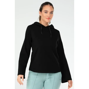 Siyah Regular Fit Düz Pamuklu Kapüşonlu Kadın Sweatshirt - SC1176