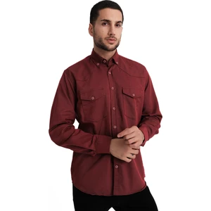 Varettaerkek Koyu Kırmızı Çift Cepli Likralı Lewis Model Gabardin Kumaş Kot Gömlek