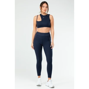 Lacivert Slim Fit Düz O Yaka Yüksek Bel Askı Detaylı Toparlayıcı Kadın Tayt Takım - SB0849