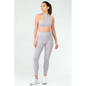 Gri Slim Fit Düz O Yaka Yüksek Bel Askı Detaylı Toparlayıcı Kadın Tayt Takım - SB0849