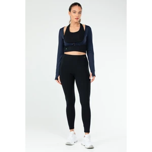 Lacivert Slim Fit Desenli Micro Açık Yaka Yüksek Bel Toparlayıcı Kadın Tayt Takım - SB0847