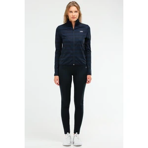 Lacivert Slim Fit Baskılı Dalgıç Kumaş Dik Yaka Fermuarlı Kadın Tayt Takım - SA-2296-1