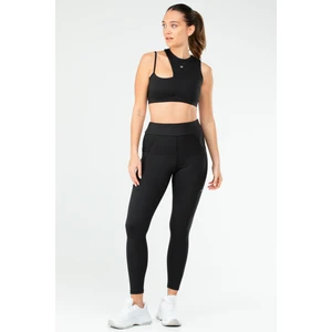 Siyah Slim Fit Düz O Yaka Yüksek Bel Askı Detaylı Toparlayıcı Kadın Tayt Takım - SB0849