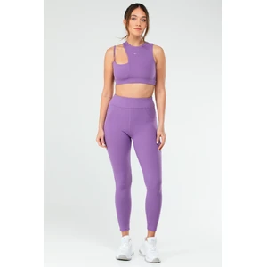 Mor Slim Fit Düz O Yaka Yüksek Bel Askı Detaylı Toparlayıcı Kadın Tayt Takım - SB0849