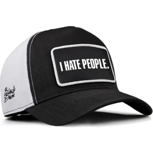 V2 Trucker I Hate People - 2 Kod Logolu Unisex Siyah-Beyaz Cordura Kumaş Şapka (Cap)