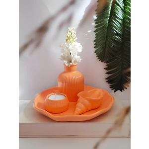 Dekoratif Set Dekoratif Obje Set Pampas Vazo,mumluk,deniz Kabuğu,dekoratif BULUT Tabak 4 Parça Pastel Turuncu