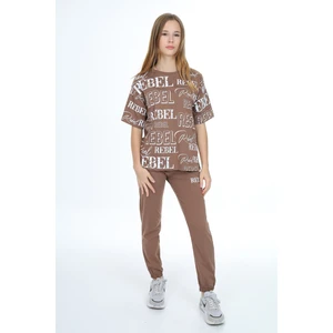Angelos Girls Kız Çocuk Yazı Baskılı Alt-Üst Takım 8-14 Yaş LX305